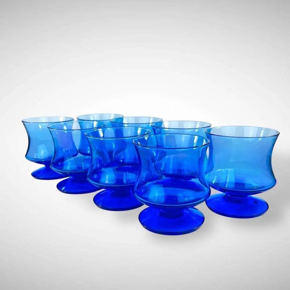 Seneca‎ Fashionables Delphine Blue Low Footed Wine Glasses Set of 8 1970s